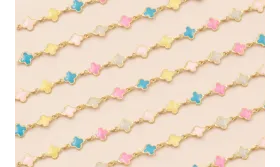 Cadena esmaltes 6*6mm colores pastel Oro Mate / Cadenas de Latón / Zamak