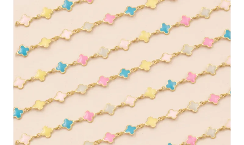 Cadena esmaltes 6*6mm colores pastel Oro Mate / Cadenas de Latón / Zamak