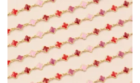 Cadena esmaltes 6*6mm Rojo, Rosa granate Oro Mate / Cadenas de Latón / Zamak