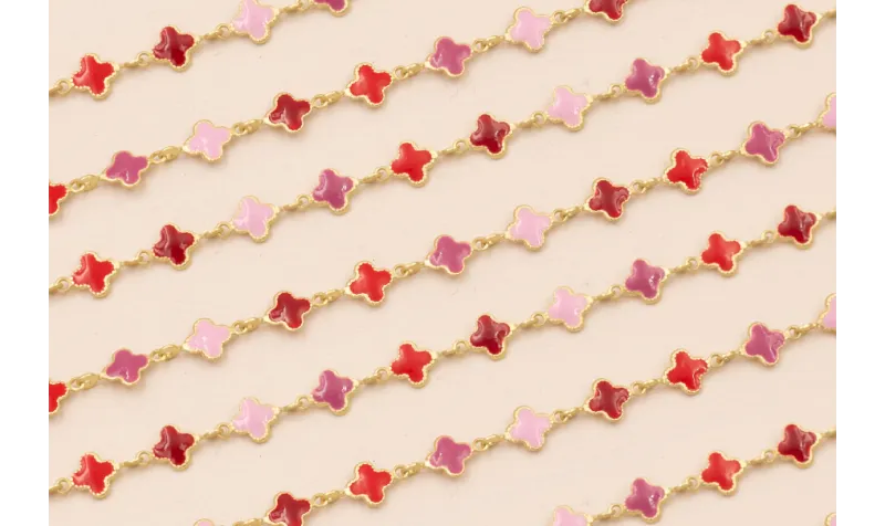 Cadena esmaltes 6*6mm Rojo, Rosa granate Oro Mate
