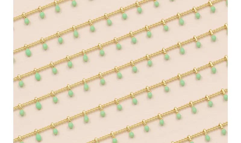 Cadena 1mm Oro con Colgante Esmalte Turquesa 5mm / Cadenas de Latón / Zamak