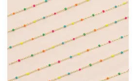 Cadena 1mm Oro con Esmaltes de 2mm Multicolor / Cadenas de Latón / Zamak