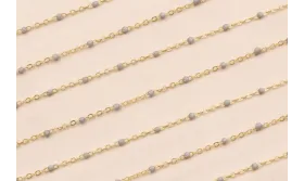 Cadena 1mm Oro Mate con Esmaltes de 2mm Gris / Cadenas de Latón / Zamak