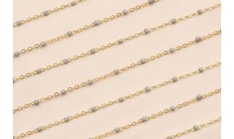 Cadena 1mm Oro Mate con Esmaltes de 2mm Gris / Cadenas de Latón / Zamak