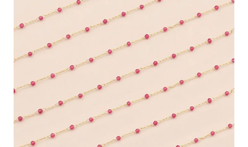 Cadena 1mm Oro Mate con Cristal granate de 2mm / Cadenas de Latón / Zamak