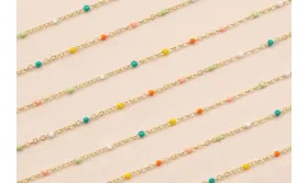 Cadena 1mm Oro Esmaltes de 2mm Multicolor Pastel / Cadenas de Latón / Zamak