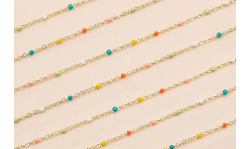 Cadena 1mm Oro Esmaltes de 2mm Multicolor Pastel / Cadenas de Latón / Zamak