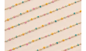 Cadena 2mm Oro Mate Esmaltes multicolor pastel / Cadenas de Latón / Zamak