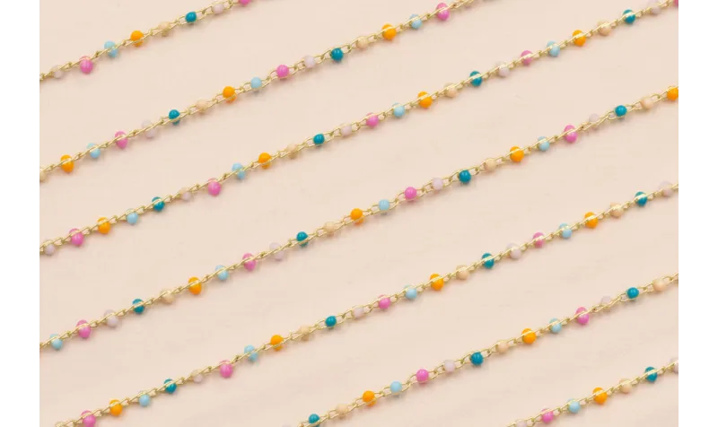 Cadena 2mm Oro Mate Esmaltes multicolor pastel / Cadenas de Latón / Zamak