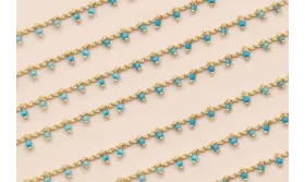 Cadena 2mm Oro Mate con colgante cristal Turquesa / Cadenas de Latón / Zamak