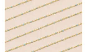 Cadena 1,5mm Oro Mate con Esmaltes de 2mm Ocre / Cadenas de Latón / Zamak