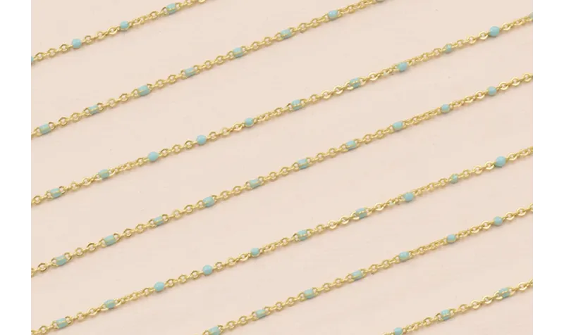 Cadena 1,5mm Oro Mate con Esmaltes de 2mm Ocre / Cadenas de Latón / Zamak