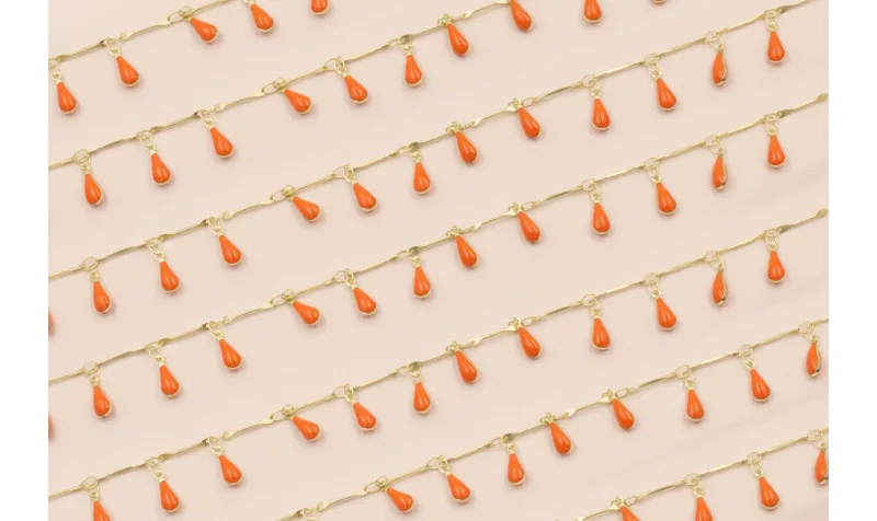 Cadena colgante gotas esmalte Naranja / Cadenas de Latón / Zamak