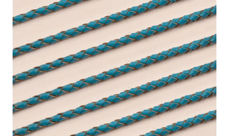 Cuero trenzado de 3mm Turquesa / Hilos y Cordones, Cuero y piel