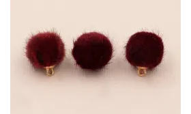 Bolita 16mm de pelo con gancho granate / Hilos y Cordones, Cuero y piel