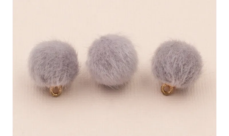 Bolita 16mm de pelo con gancho gris / Hilos y Cordones, Cuero y piel