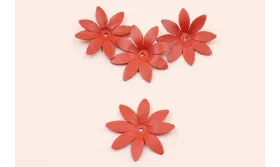 Flor Cuero 30mm Rojo Coral / Hilos y Cordones, Cuero y piel