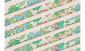 Lazo estampado bies 10mm Flores Turquesa / Lazos