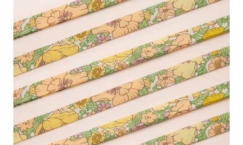 Lazo estampado bies 10mm Flores Amarillas y verdes / Lazos