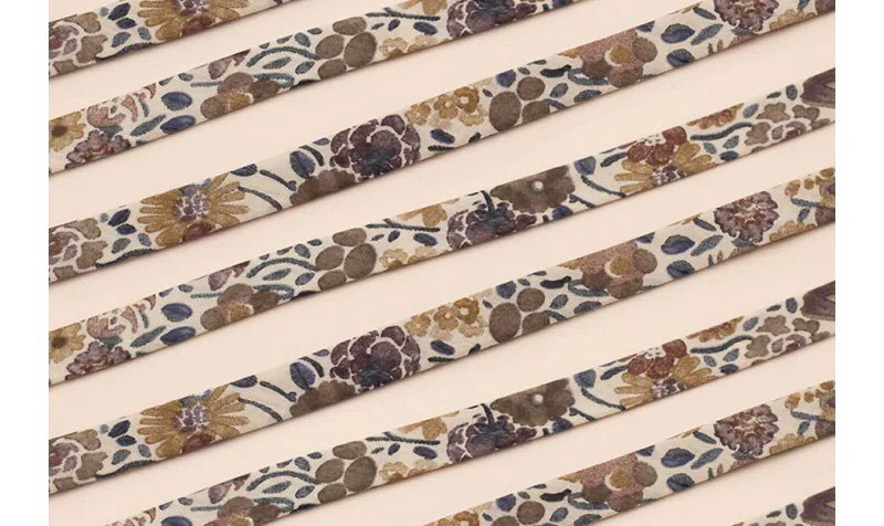 Lazo estampado bies 10mm Flores Azules y tostadas / Lazos