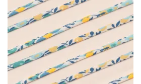 Lazo 4mm Liberty Flores Azul, Turquesa y Fluor / Lazos