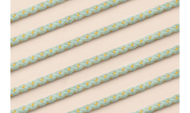 Cordón de 3mm con Hilo Dorado Color Turquesa
