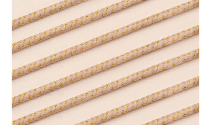 Cordón de 3mm con Hilo Dorado Color Beige