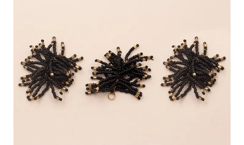 Pompon Abalorio 40mm Negro y Bronce / Abalorio pulseras y Collares