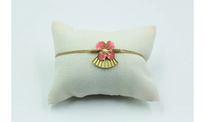 Pulsera nudo serpiente flor esmaltada rosa y trian