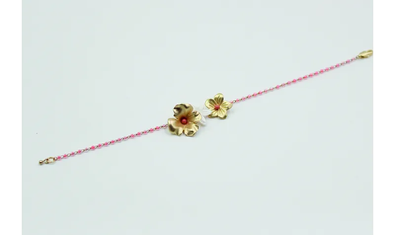 Pulsera cadena miyuki rosa transparente con dos fl