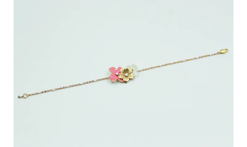 Pulsera con cadena oro mate y bola esmaltada blanc