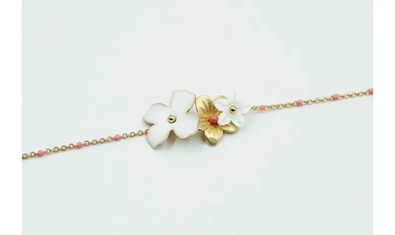 Pulsera con cadena oro mate y bola esmaltada blanc