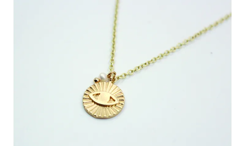 Solitario cadena eslabón pequeño oro mate con chap