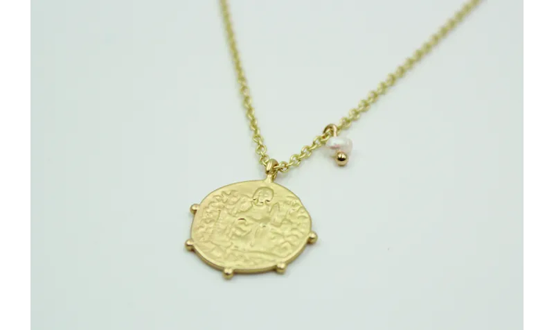 Solitario cadena eslabón pequeño oro mate con chap