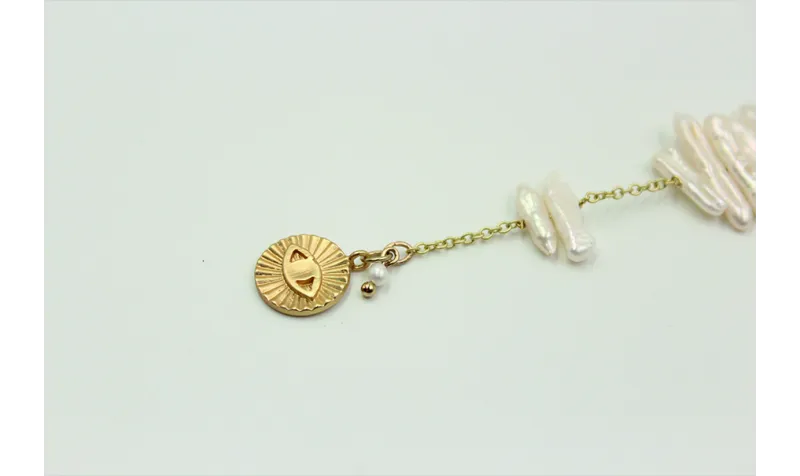 Pulsera con listones de perla y cadena eslabón peq