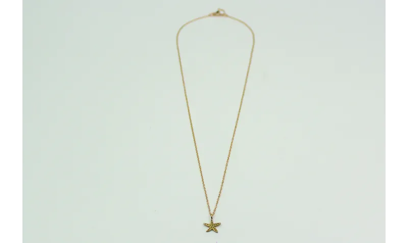 Solitario con cadena de eslabón pequeño dorado y c