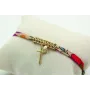 Pulsera lazo liberty crudo con flores rojas, morad