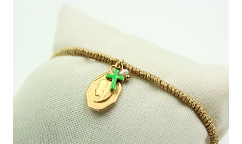 Pulsera entera nudo serpiente oro palido con virge