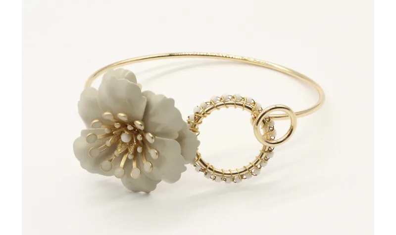 Pulsera doble aro oro brillo con flor con flor esm