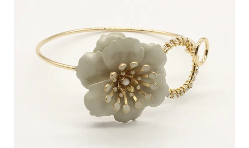Pulsera doble aro oro brillo con flor con flor esm