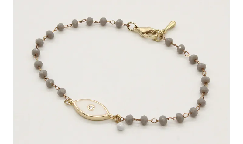Pulsera cadena facetadas grises y ojo turco blanco