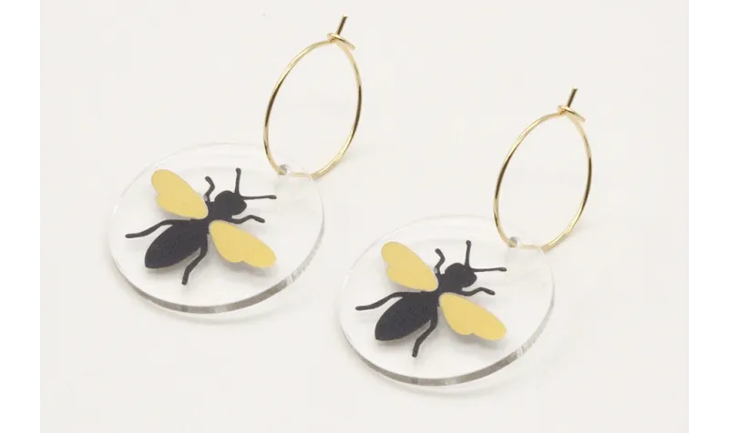 Pendientes aro dorado brillo con disco metacrilato