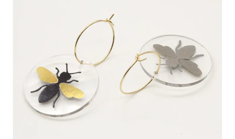 Pendientes aro dorado brillo con disco metacrilato