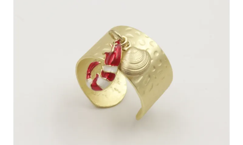 Anillo base labrada dorada mate con ganba esmaltad