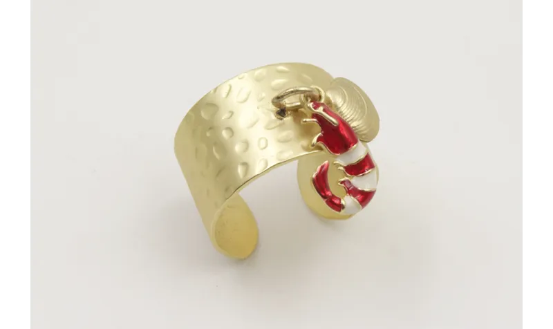 Anillo base labrada dorada mate con ganba esmaltad