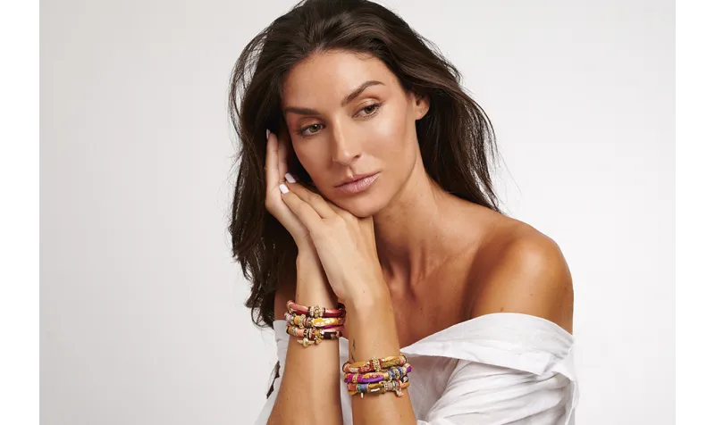 Pulsera seda natural morado y lazo tubo kimono ama