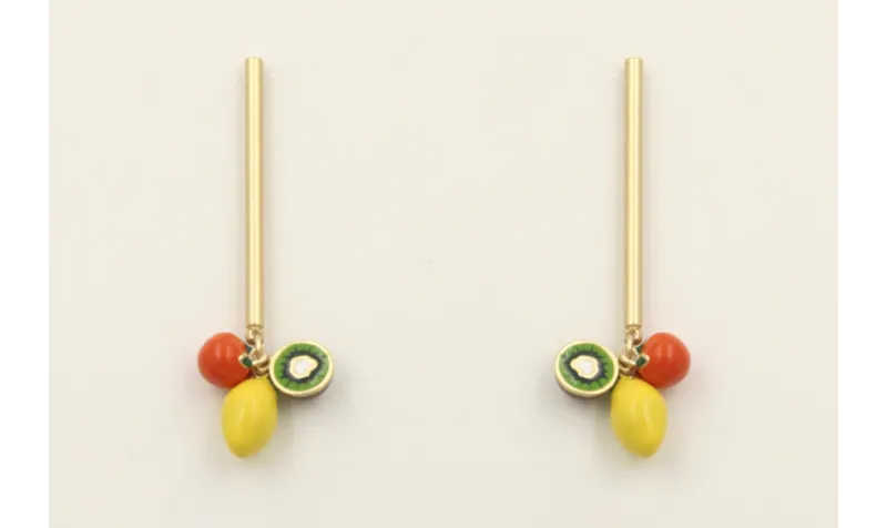 Pendientes perno palo dorado mate con limones, nar