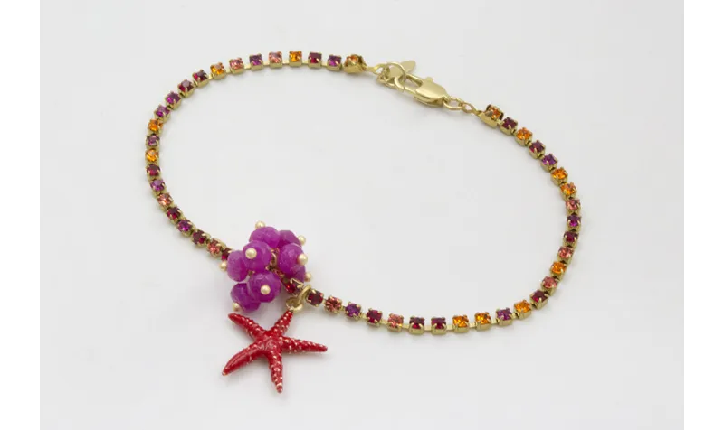 Pulsera cadena de strass naranja, rosa, fucsia con
