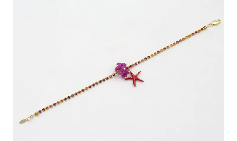 Pulsera cadena de strass naranja, rosa, fucsia con