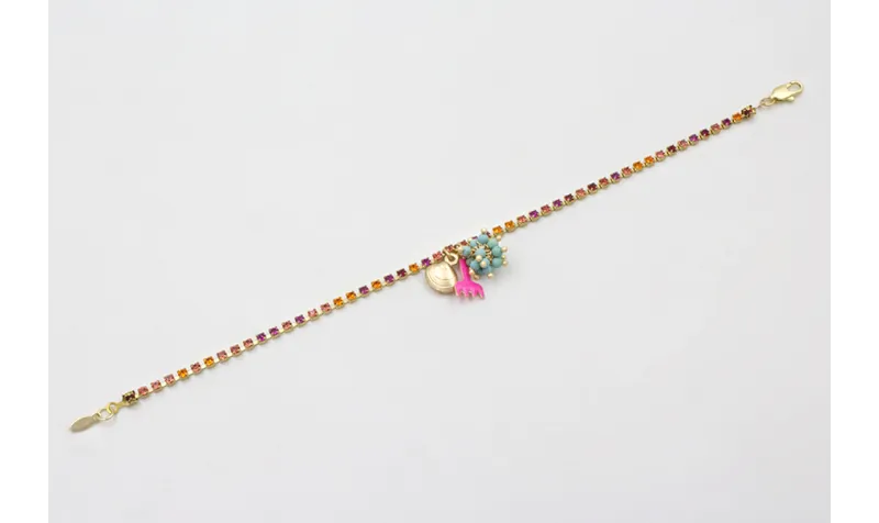 Pulsera cadena de strass naranja, rosa, fucsia con
